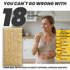Woman eating a maszfita crispbread with nutritional benefits displayed