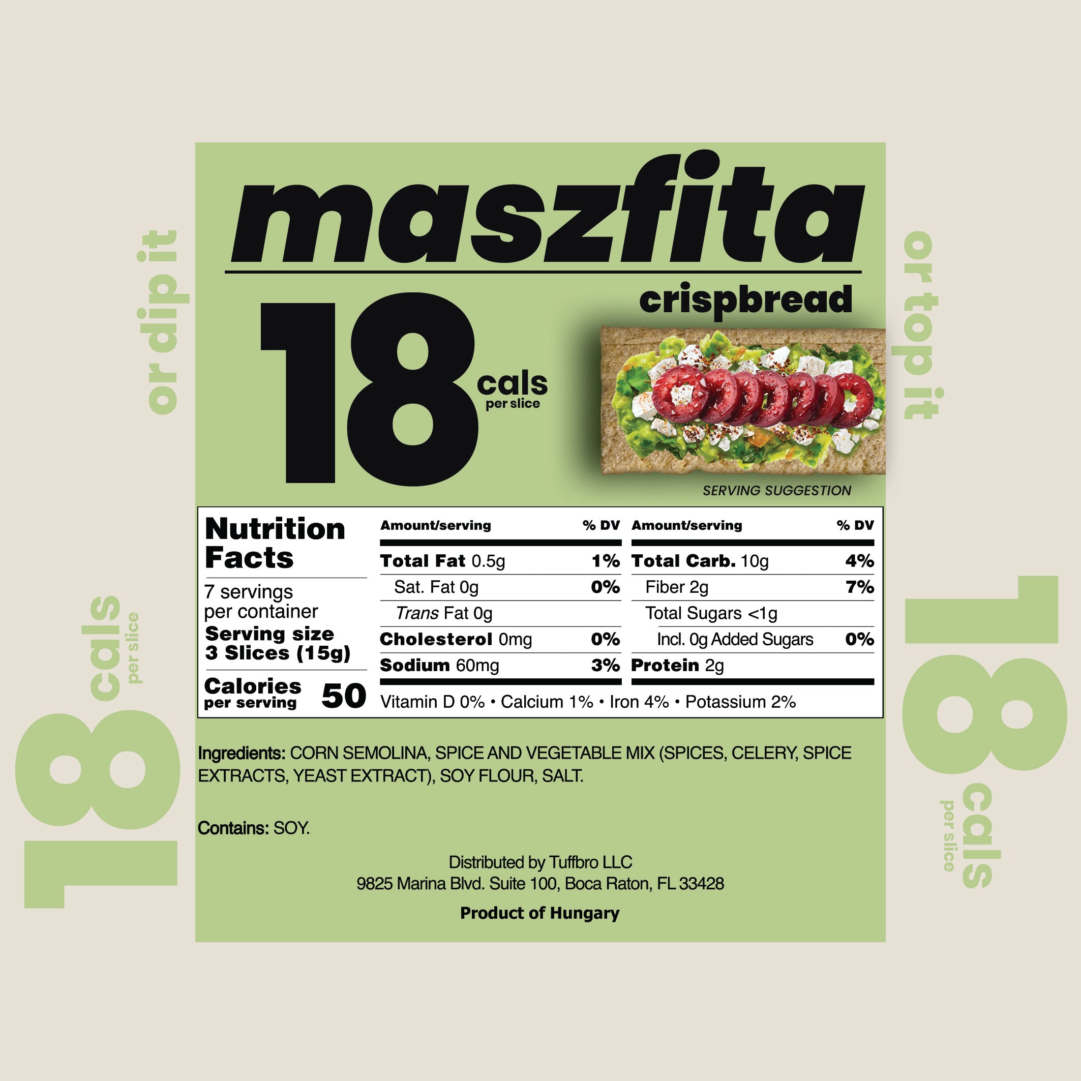 Nutrition label for maszfita crispbread with vegetables and spices 