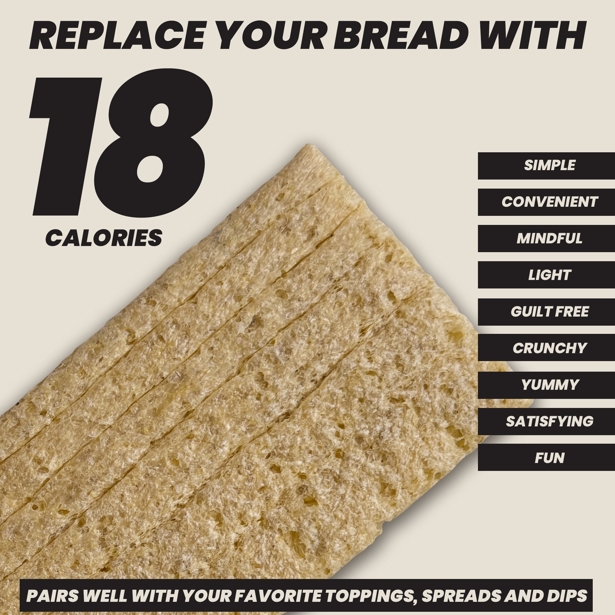 Maszfita crispbread slice with health benefits text on a beige background
