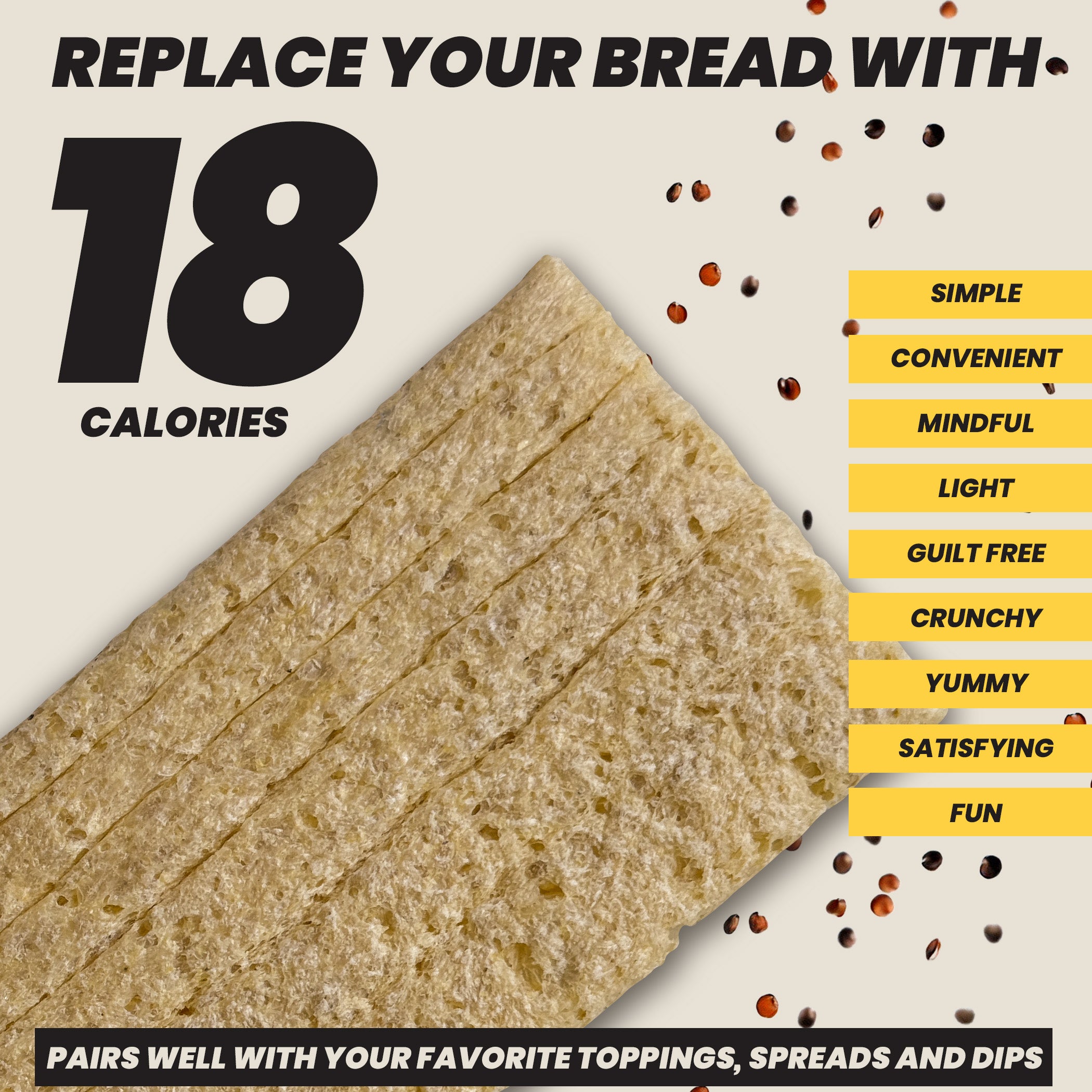 maszfita crispbread with benefits listed on a beige background