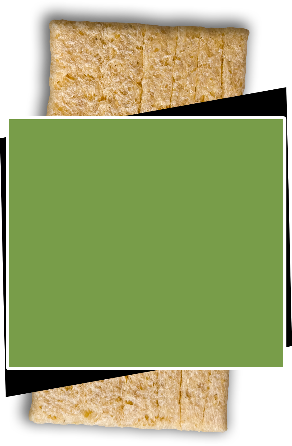 One slice of maszfita crispbread with a green square overlay