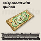 maszfita crispbread with quinoa and other toppings on a beige background and versatility information